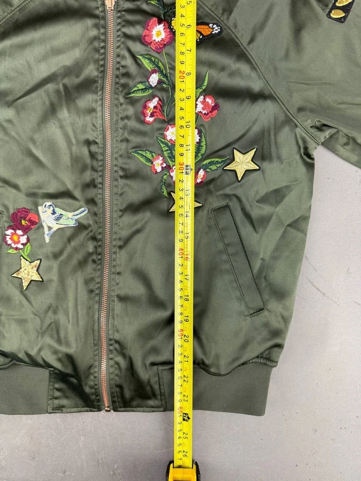 Chaqueta Bomber Express x Karlie Kloss Mujer Verde Floral Bordada Talla S Foto 3 de 4