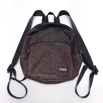 Victoria Secret PINK Glitter MULTICOLOR Purple Canvas Bling Mini Backpack