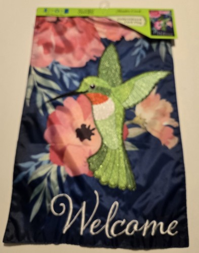 Neu mit Etikett Meadow Creek Kolibri/Willkommen doppelseitige blaue Gartenflagge 11,5 x 18 Zoll  - Bild 1 von 9