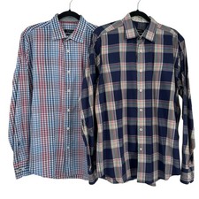 Bugatchi Button Down Plaid Shirts Lot of 2 Shaped Classic Fit Mens long Sleeve