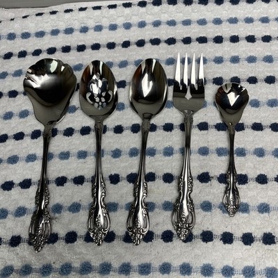 5 Oneida Brahms Stainless~Serving Spoon~Slotted Spoon~Meat Fork~Casserole Server