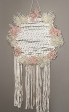 Boho Macrame Wall Hanging Pom Pom Floral Fringe Nursery Decor Cream Pink 35