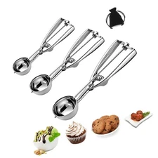 Ice Cream Scoop, 3Pcs Cookie Scoop Set, Stainless Steel Cookie Scoops for Bak...