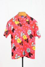 Vintage OP OCEAN PACIFIC Red Floral Cotton Short Sleeve Hawaiian Shirt, Size L