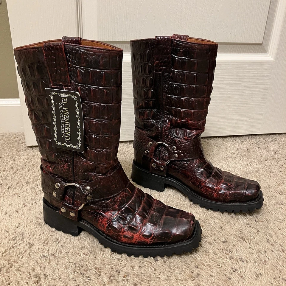 EL PRESIDENTE GOLD COLLECTION Harness Boots BLACK CHERRY Alligator - Sz 6.5 NEW! - Image 2 of 4