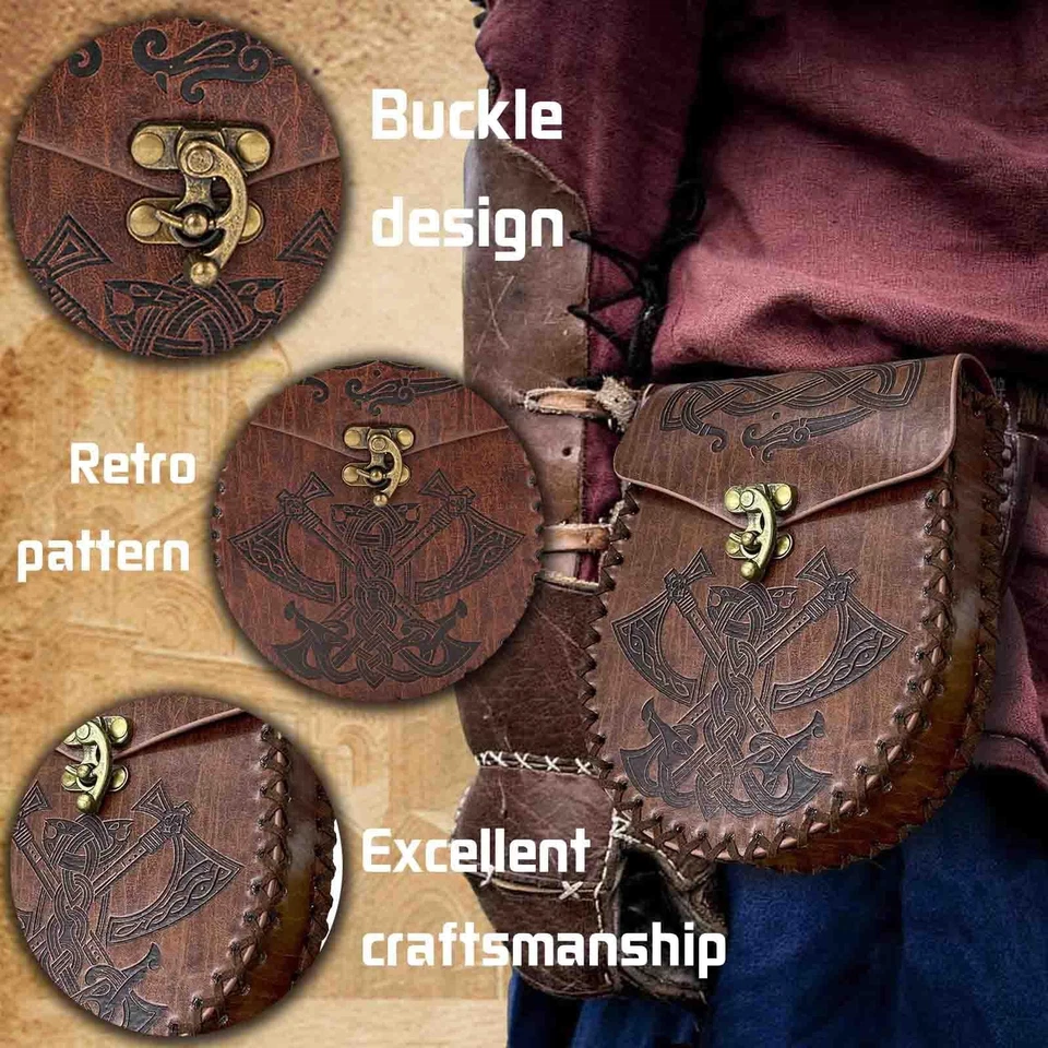 Bourse Porte Monnaie en Faux Cuir Embossé MéDiéVal Medieval Bourse Porte Monn... - Photo 3/4