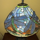 Over30 years oldStained Glass Dragonfly Table Lamp Art Nouveau Dome Shade Cherub — photo 4