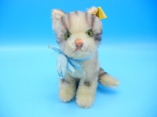 Vintage German STEIFF *Susi* Mohair Striped Tabby Sitting Cat 5" Button 2780/14