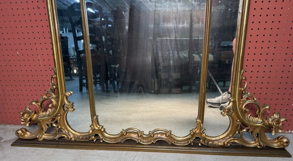 Espejo antiguo francés tallado dorado Luis XV estilo rococó circa 1890 72" de alto Foto 4 de 4