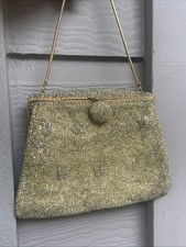 Vintage MCM Gold Seed Beads Beaded Purse Wedding Prom evening Disco