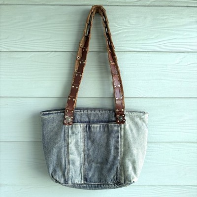 Patricia Nash Maggiore Nevoso Patchwork Denim Leather Tote Bag Western Studded