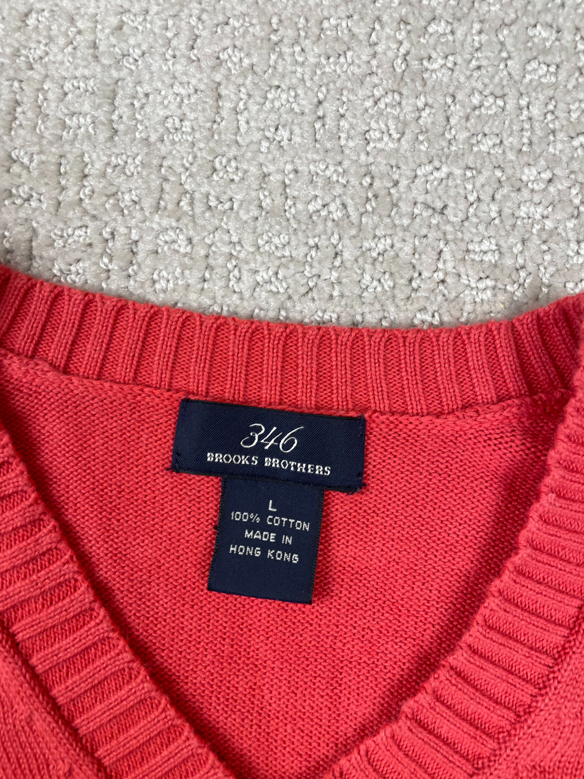 Vintage Brooks Brothers 346 Sweater Mens Large Salmon Pink V Neck Knit Cotton thumbnail 2
