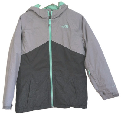 The North Face Brianna Girls Ski Jacket Size XL (18) Gray/Mint Insulated Hooded