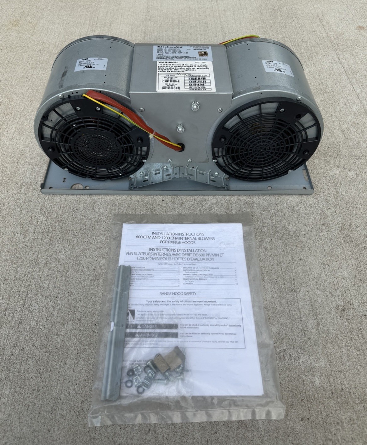 KitchenAid Range Hood Internal Dual Blower Motor Kit UXB1200DYS NEW 1200CFM