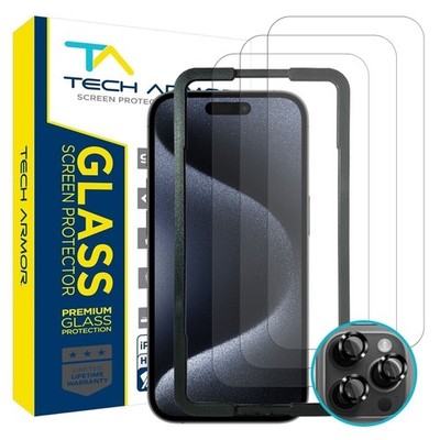 Tech Armor Screen Protector for iPhone 15 Pro Max 6.7 inch 3 Pack + Camera Lens