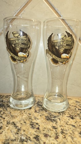 Harley Davidson "Live to Ride/Ride to Live" Eagle Pilsner Beer Glasses