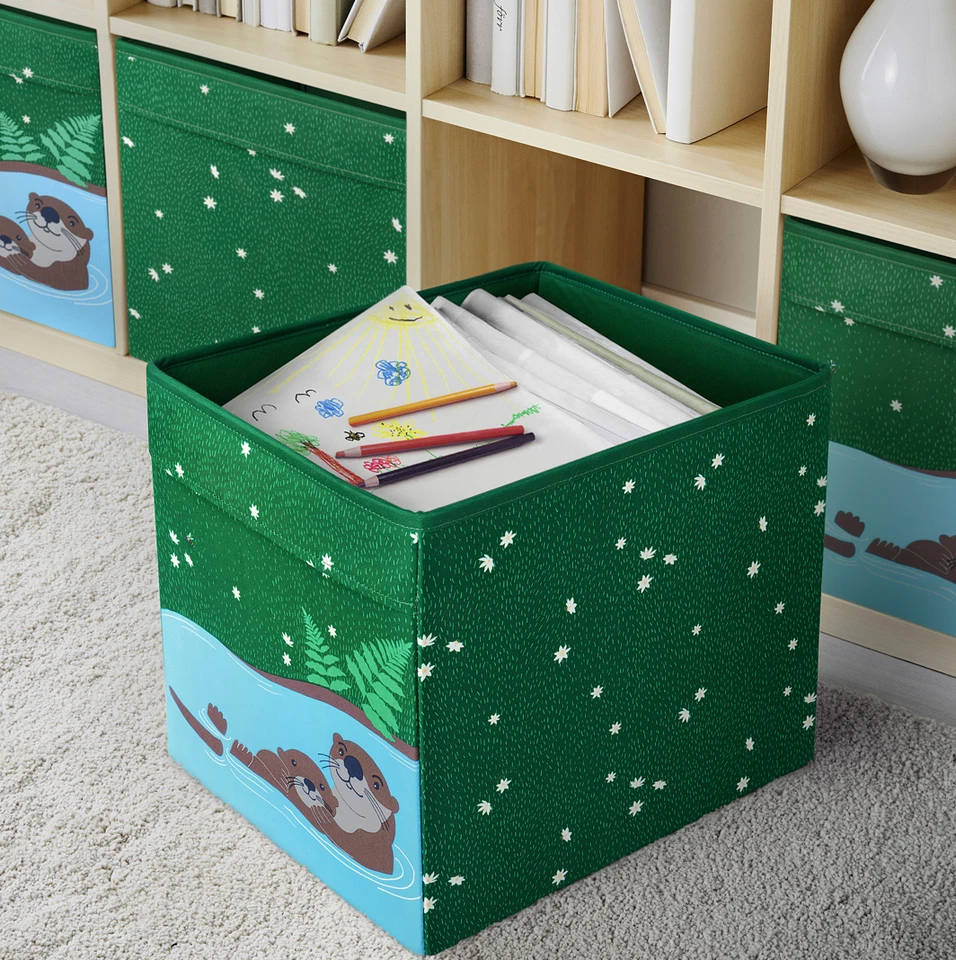 宜家 SKOGSDUVA 绿色盒存储儿童海狸 13x15x13" 33x38x33 适用于 Kallax 全新 — 第 2/4 张图片