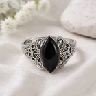 Vintage Sterling Silver 925 Marquise Black Onyx & Marcasite Ring