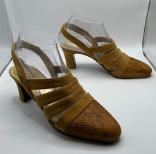 CHARLES JOURDAN PARIS VTG Size 7.5M Brown Suede Slingback Heels Snakeskin Toes