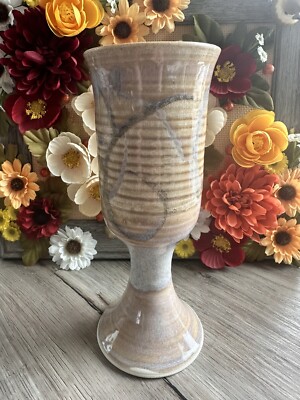 VTG Studio Art Pottery Footed Vase Or Chalice Drip Glaze 8 In Vintage 1992