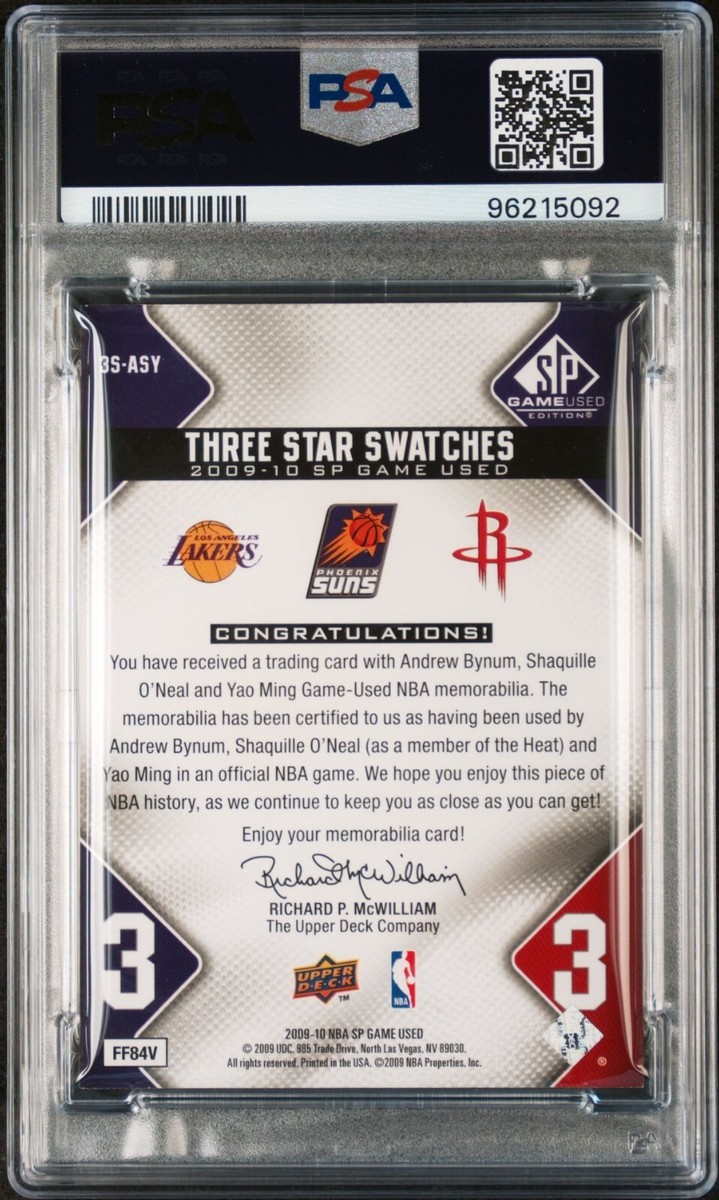 2009 SP Game Used 3 Star Swatch Shaquille O'Neal Yao Ming Bynum