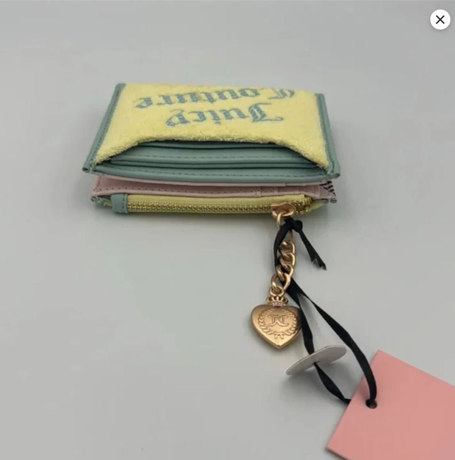 Portafoglio Juicy Couture giallo pera pastello gelato sulla spiaggia estraibile CC nuovo con etichette