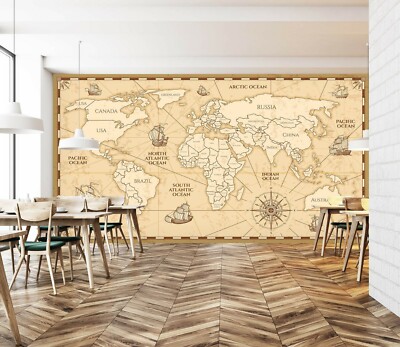 3D Brown Compass 229NA World Map Wall Paper Wall Print Decal Mural Fay