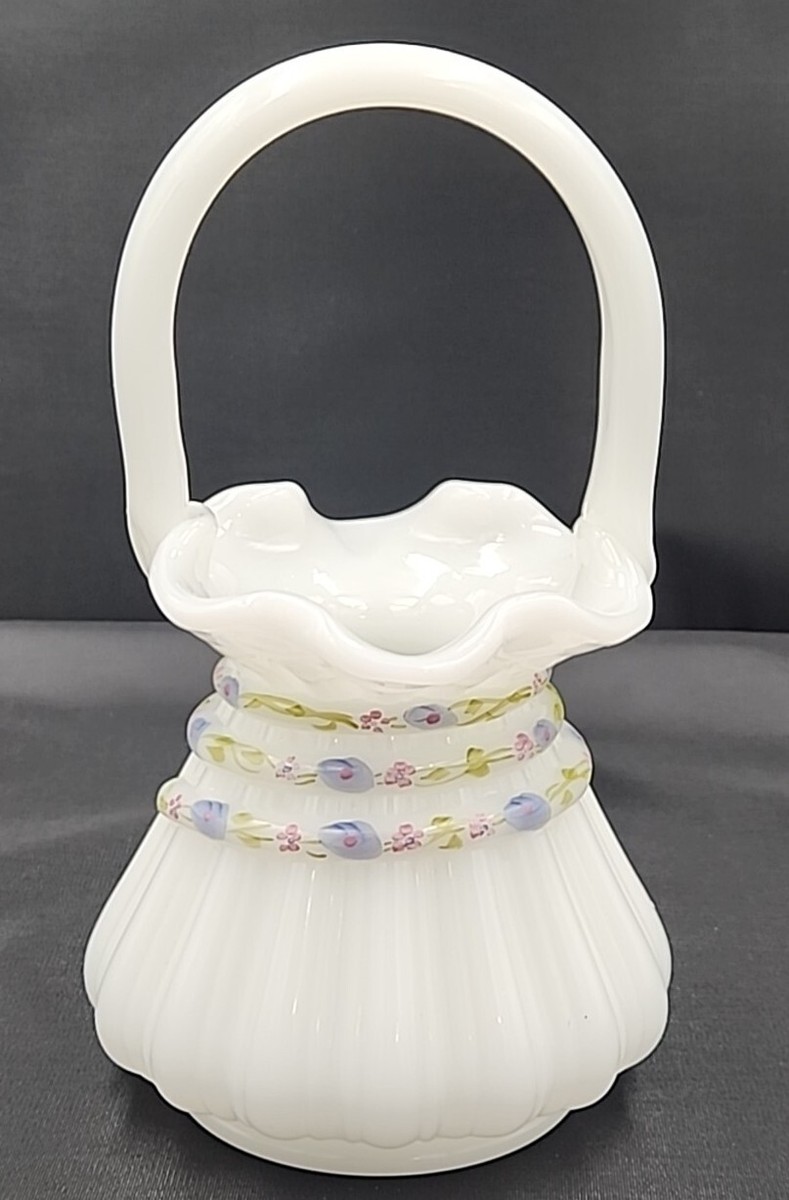 ヴィンテージ☆フェントン Fenton Hand Painted Petite Fleur Cornshock Wheat Vase Basket