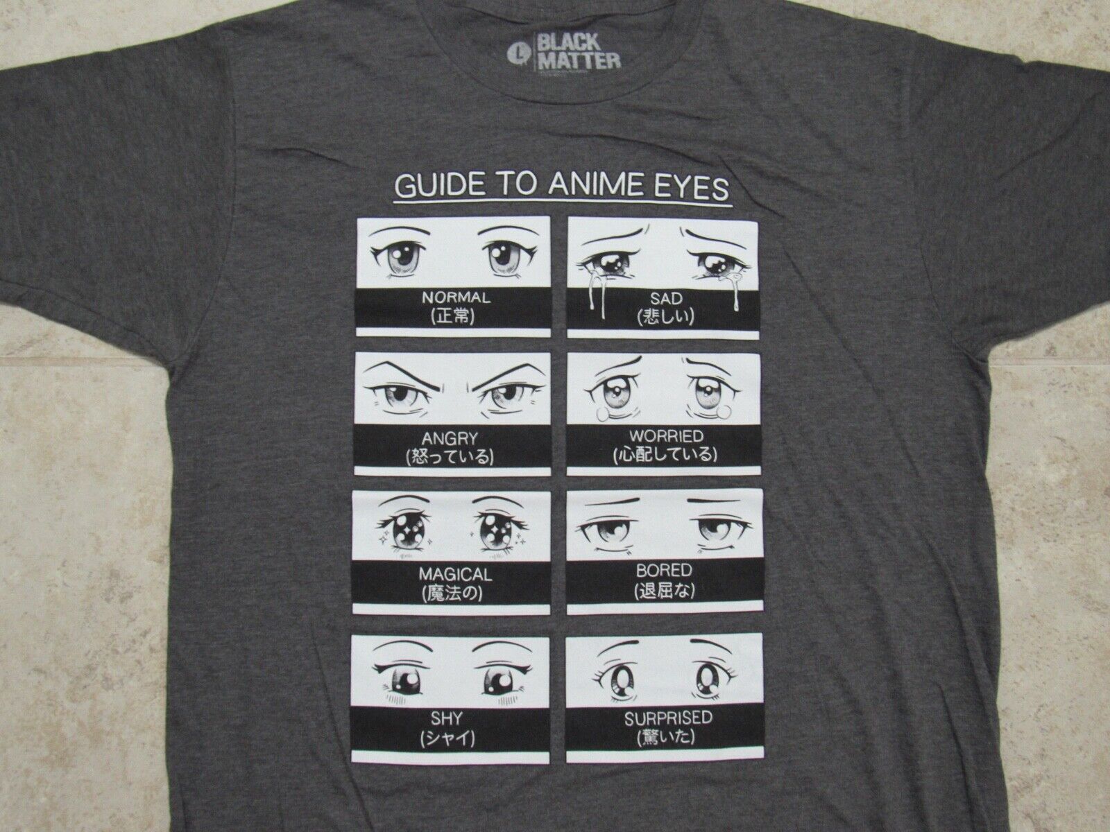 BLACK MATTER Anime Eyes T-SHIRT Mens L Different Expressions Emotions Manga  Girl | eBay