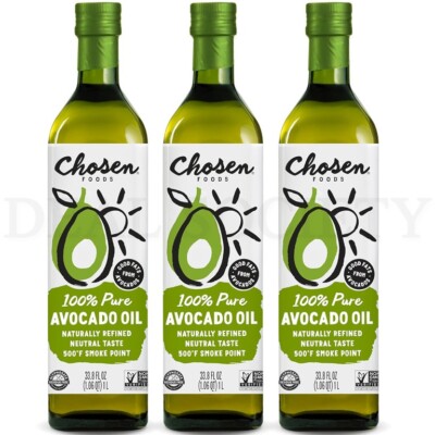 Chosen Foods 100% Pure Naturally Refined Avocado Oil 33.8oz Lot of 3