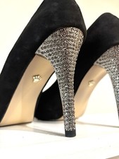 Peep toe Black Stiletto with rhinestone heel - Nina New York