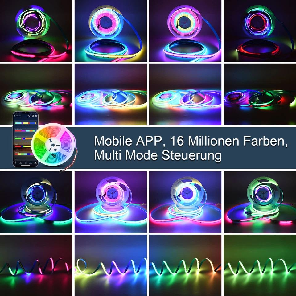 COB RGBIC Addressable WS2811 LED Streifen 12V 24V Lichterkette 720led/m 5-20m - Bild 4 von 4