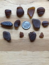 Lot of 12 Brown EDGES PATTERNS LIPS TOPS Genuine Surf Tumbled Sea Beach Glass