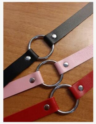 Collier Fashion Fetish Rouge En Cuir - Anneau SM Tendance, Style BDSM