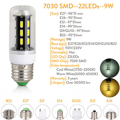 Corn LED Glühbirne E27 E14 GU10 6W 9W 12W 15W 7030 SMD Lampe 220V DE139