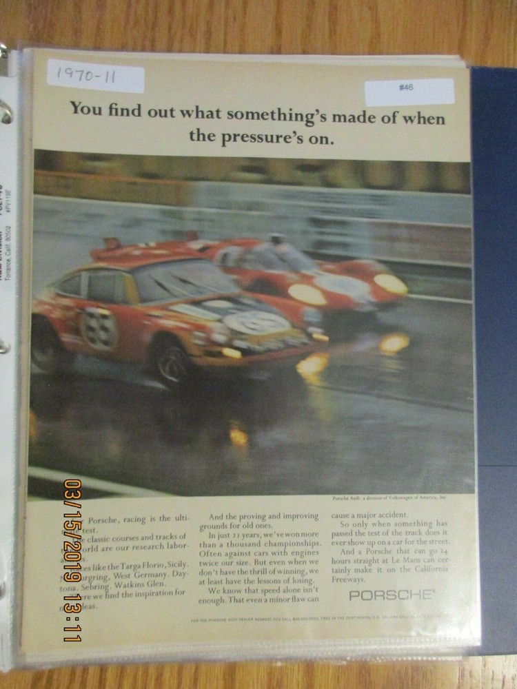 PorscheAdv#46 Advertisement 1970 Porsche Race Cars
