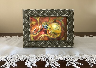 Shiny Brite Gold Ornament Oil Painting By Yelena Khanevskaya 4''x6''