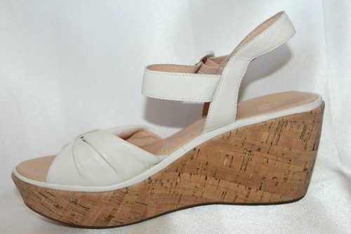 ONO Womens White Leather Comfort Open Toe Cork Platform Wedge Sz 9 - Picture 7 of 9