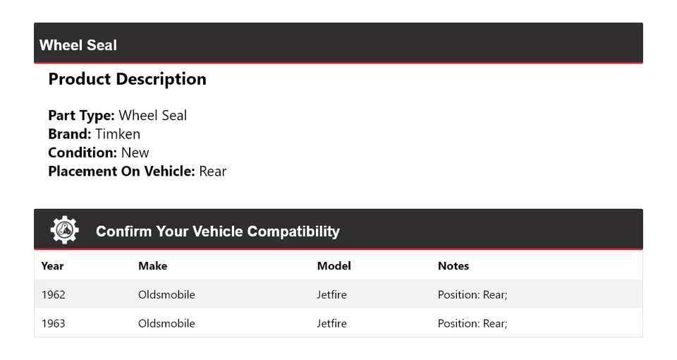 Sello de rueda trasero para Oldsmobile Jetfire 1962-1963 Timken Foto 2 de 4