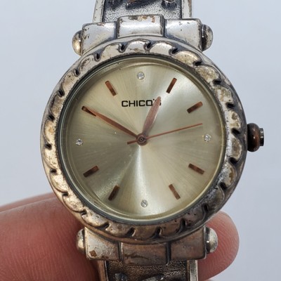 Chico's Watch Women's 32MM Two Tone Hinged Cuff Bracelet Band New Battery