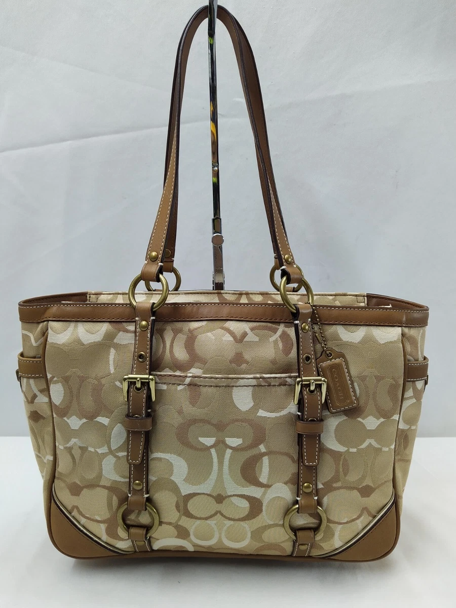 Coach handbag brown fabric with leather trim