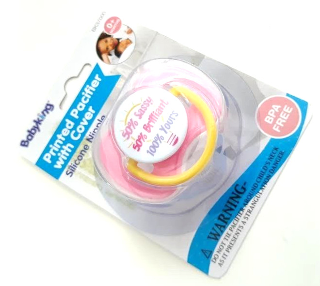 NEW BABY KING PINK 50% SASSY 50% BRILLIANT 100% YOURS PACIFIER 0+ MONTHS