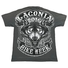 Hot Leathers 2016 Laconia Bike Week Wolf Motorcycle Gray Shirt Adult Large