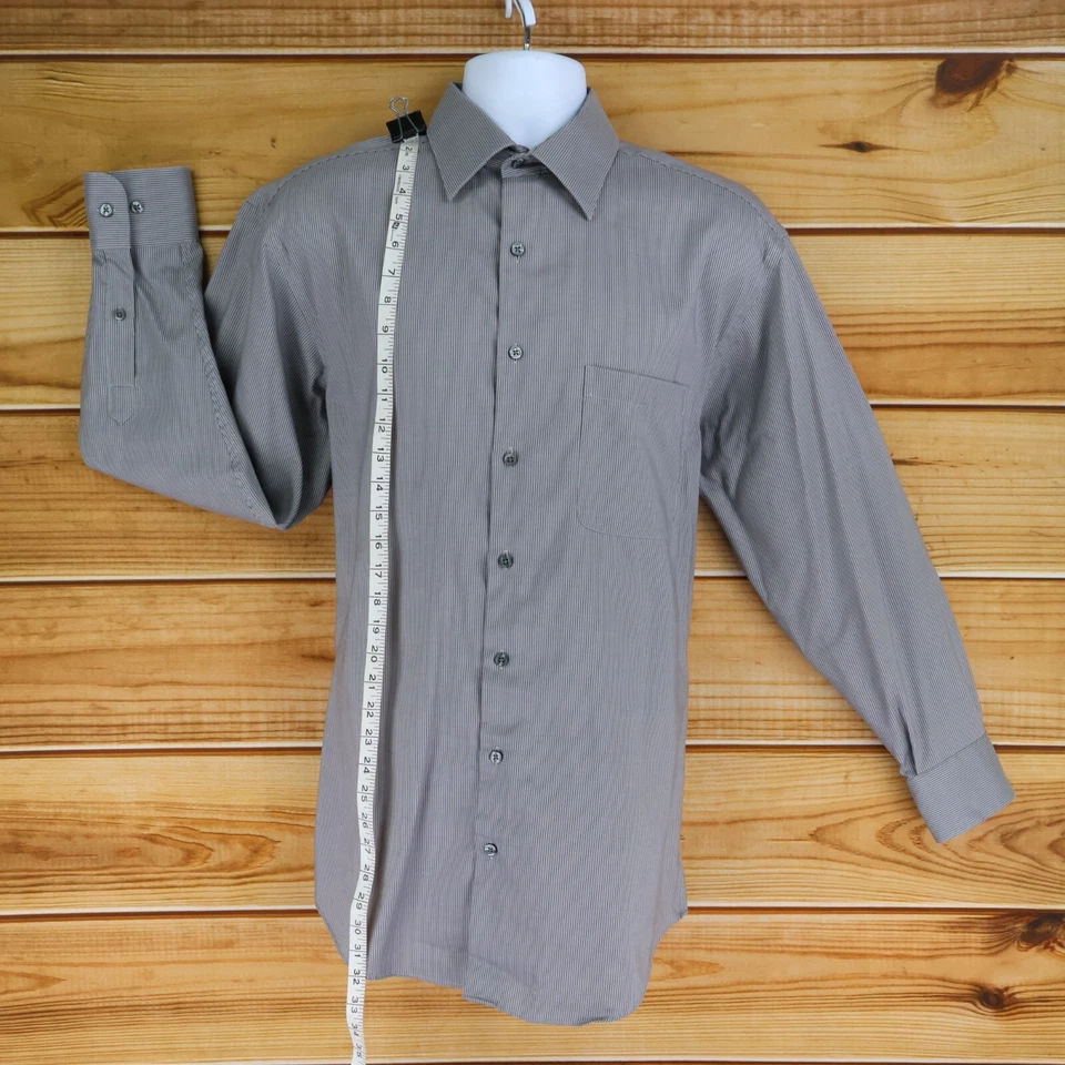 Axcess Dress Shirt Non-Iron Mens 15.5 x 32/33 Gray Striped Cotton Point Collar - Image 3 of 4