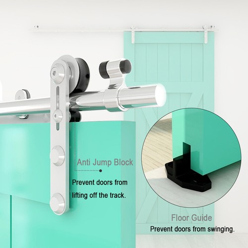 4-16FT Stainless Steel Sliding Barn Door Hardware Closet Track Kit for Wood Door - Picture 159 of 289