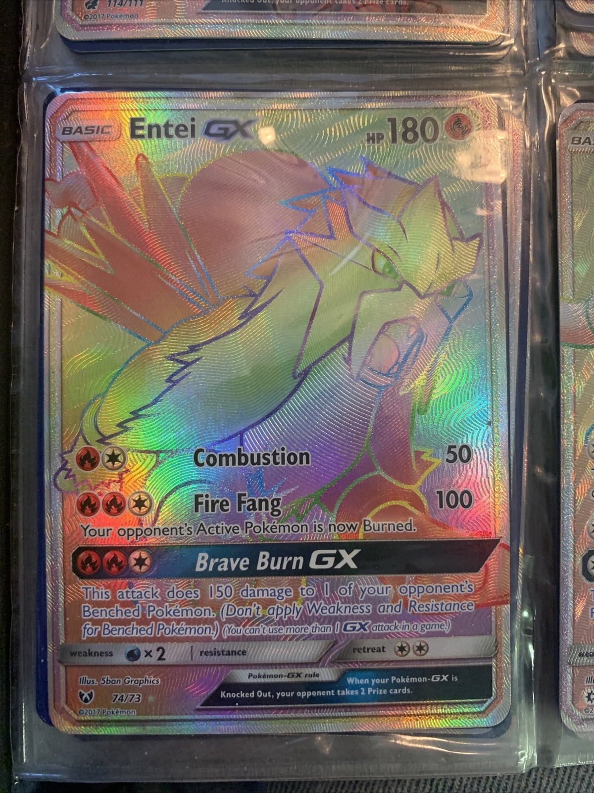 Pokemon TCG Shining Legends ENTEI GX 74/73 Rainbow Secret Rare NM/M