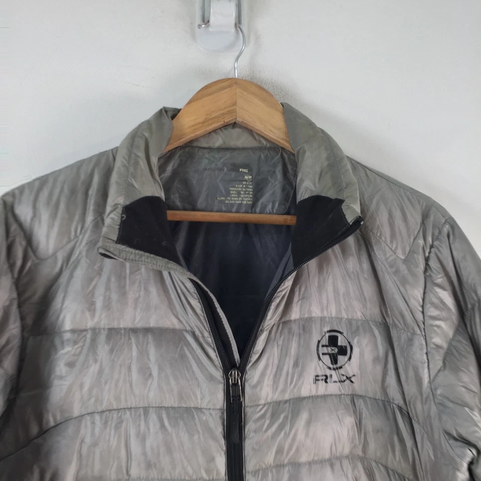 RLX Ralph Lauren mens down puffer jacket size M grey long sleeve zip 106009 - image 2 of 4