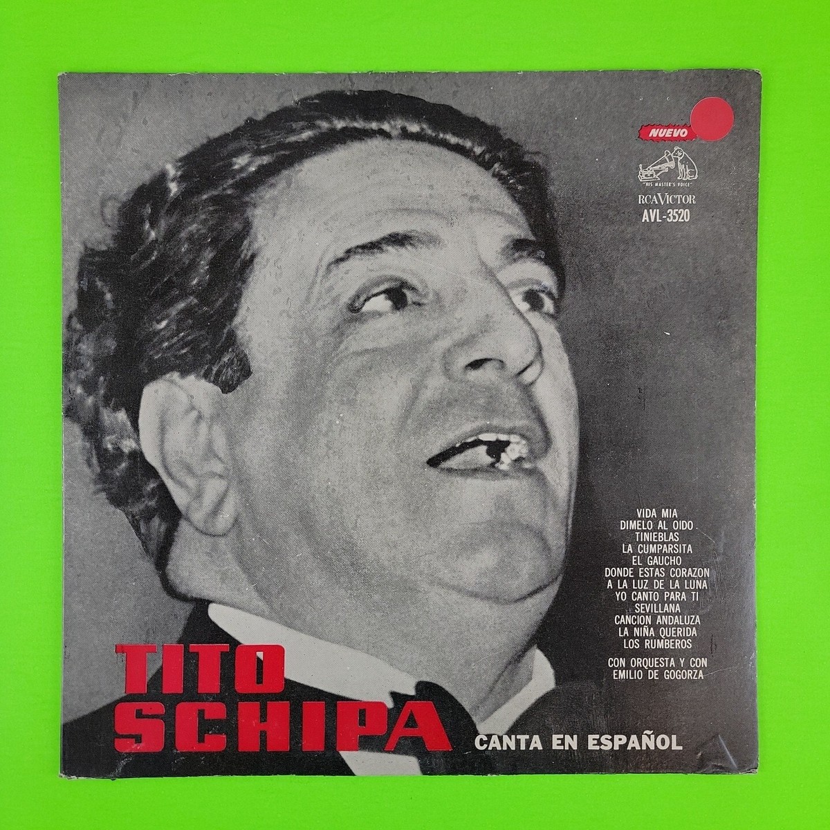 Tito Schipa Canta En Espanol LP RCA VICTOR AVL-3520 VG+