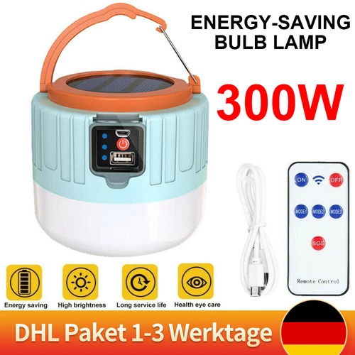 300W Solarleuchte Outdoor Camping Lampe Aufladbar Laterne Akku Zelt Licht USB - Bild 2 von 19