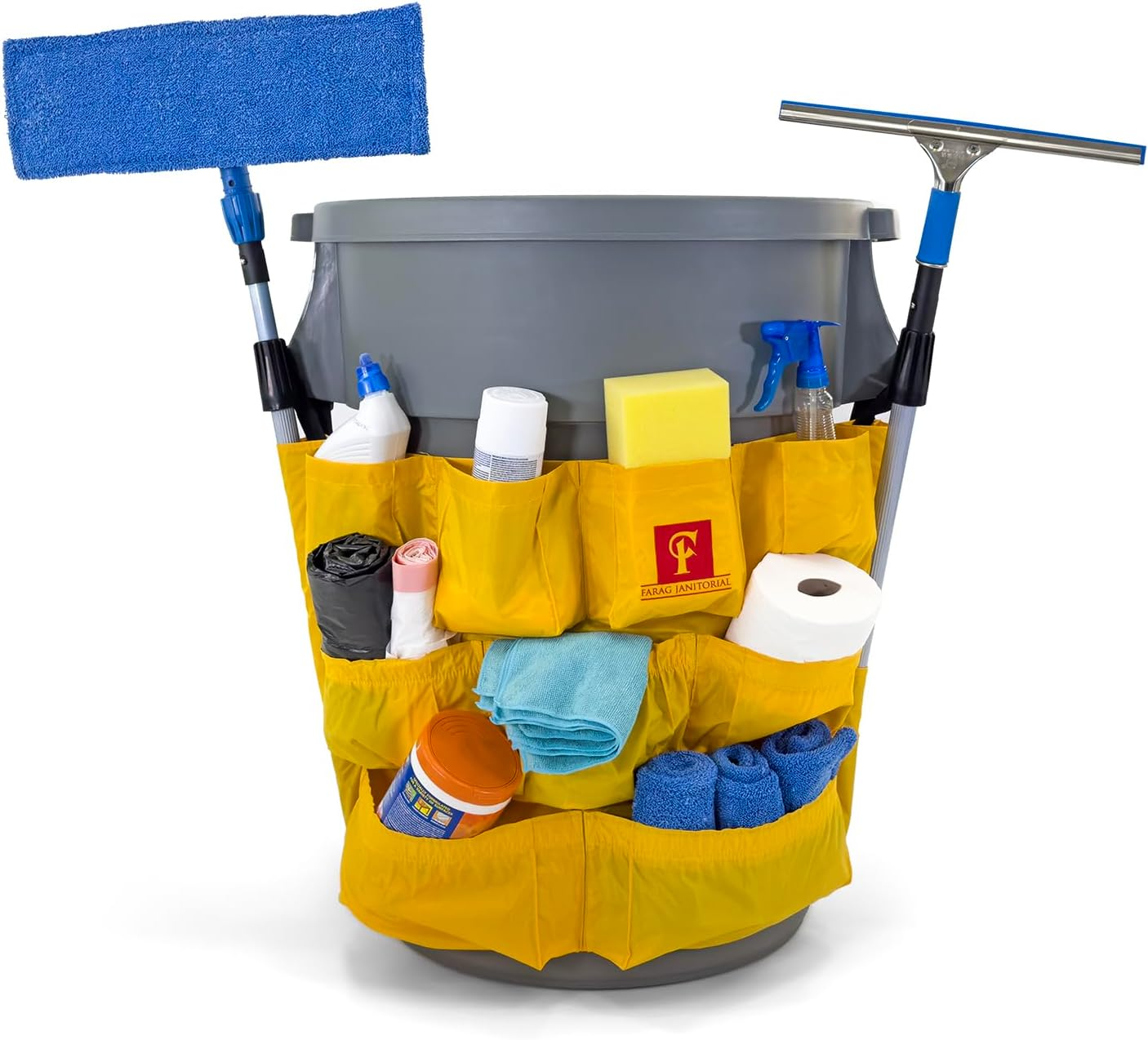 Trash Can Caddy Bag | Brute Compatible | Fits 32-55 Gallon Can | 12 Pockets | He